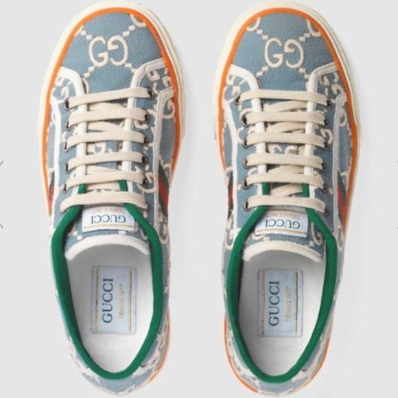 Cotton GG Monogram Web Womens 1977 Tennis Sneaker - Picture 2 of 7